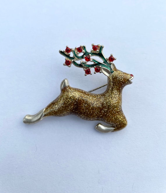 Vintage Nina Ricci Gold Glitter Rhinestone Reindee