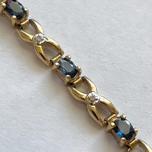 Vintage 14k Yellow Gold Sapphire and Diamond Bracelet