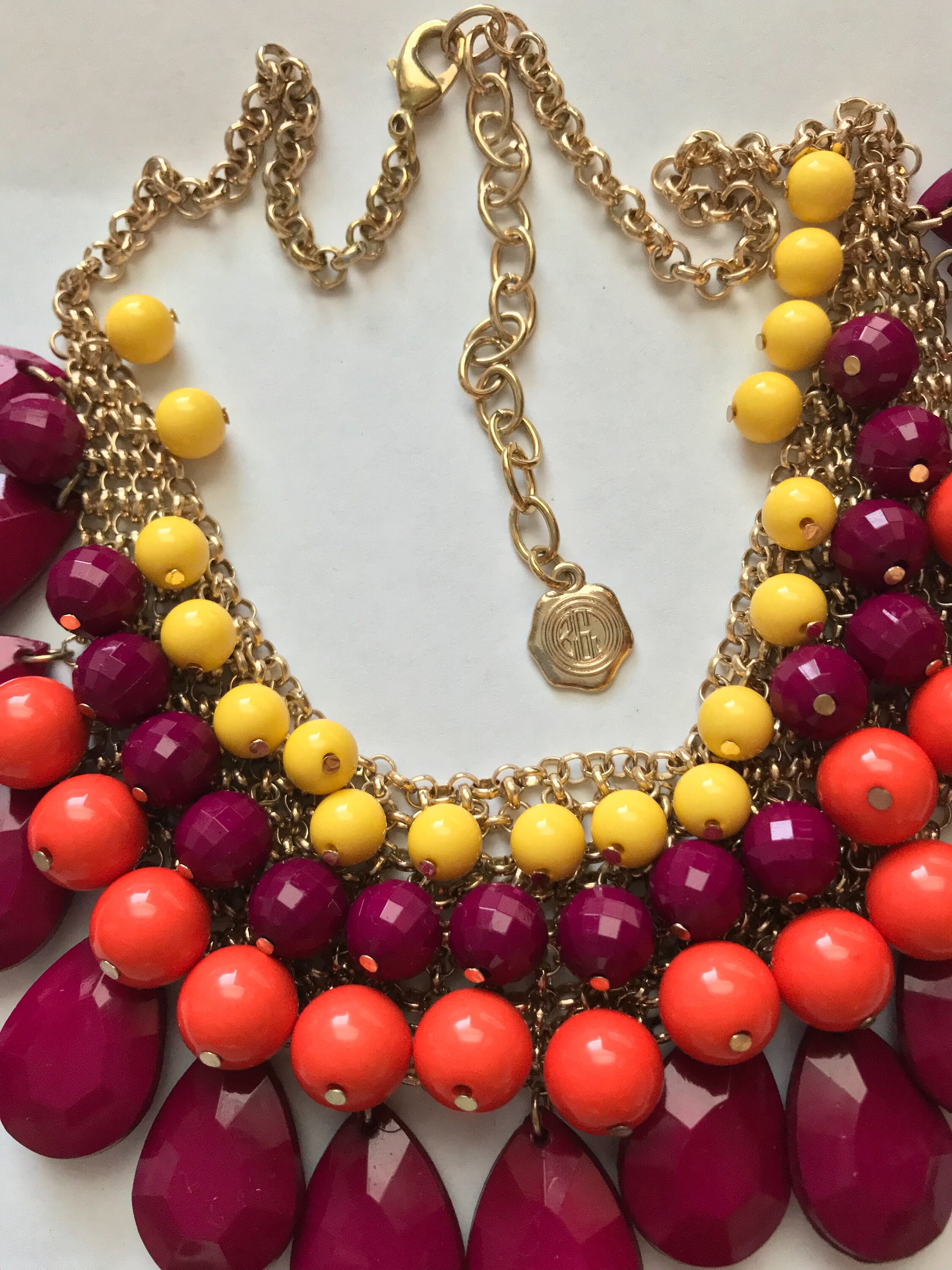 Vintage RJ Graziano Raspberry Color Bead Bib Necklace - Etsy
