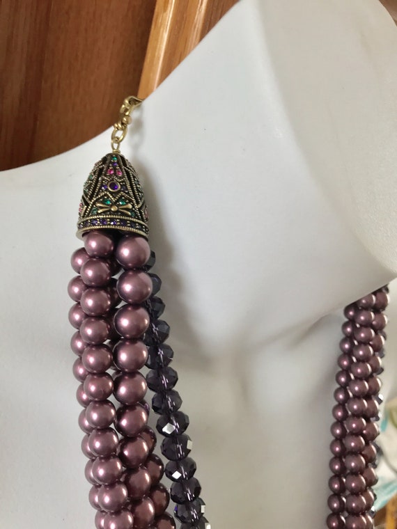 Vintage Heidi Daus Purple Pearl Crystal and Rhine… - image 6