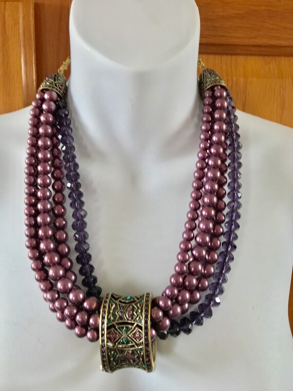 Vintage Heidi Daus Purple Pearl Crystal and Rhine… - image 1