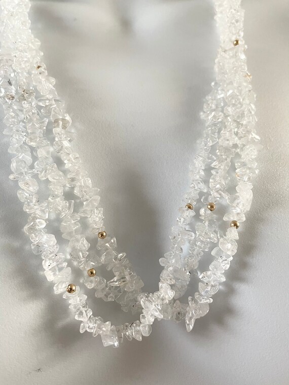 Vintage Clear Crystal Quartz 14k Gold Necklace an… - image 5