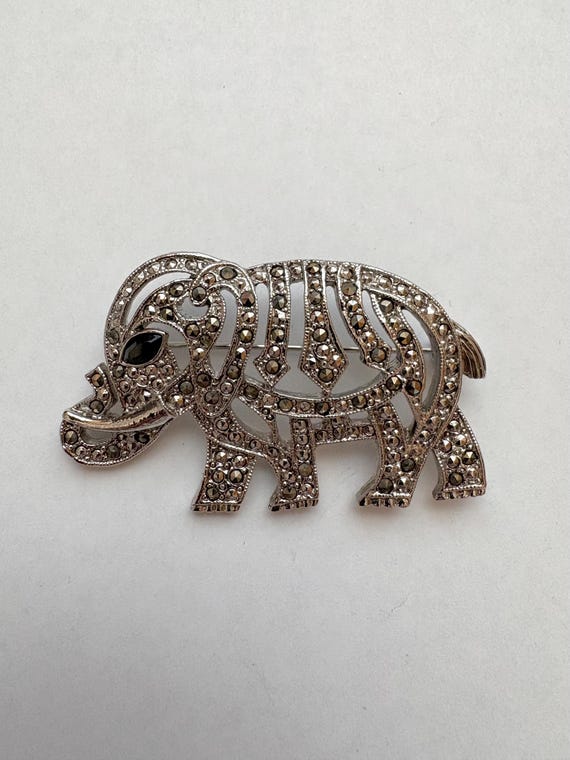 Vintage 1928 Brand Marcasite Elephant Pin Brooch