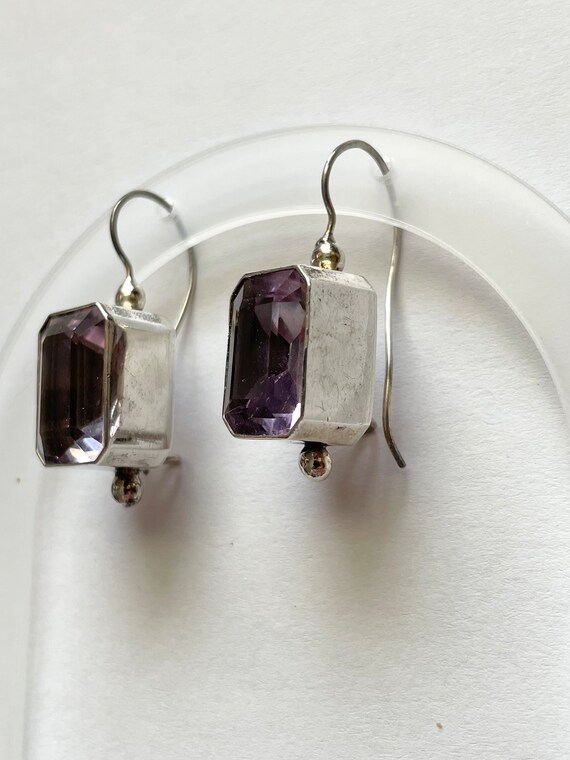 Jane Diaz Sterling Silver Amethyst Dangle Pierced… - image 2