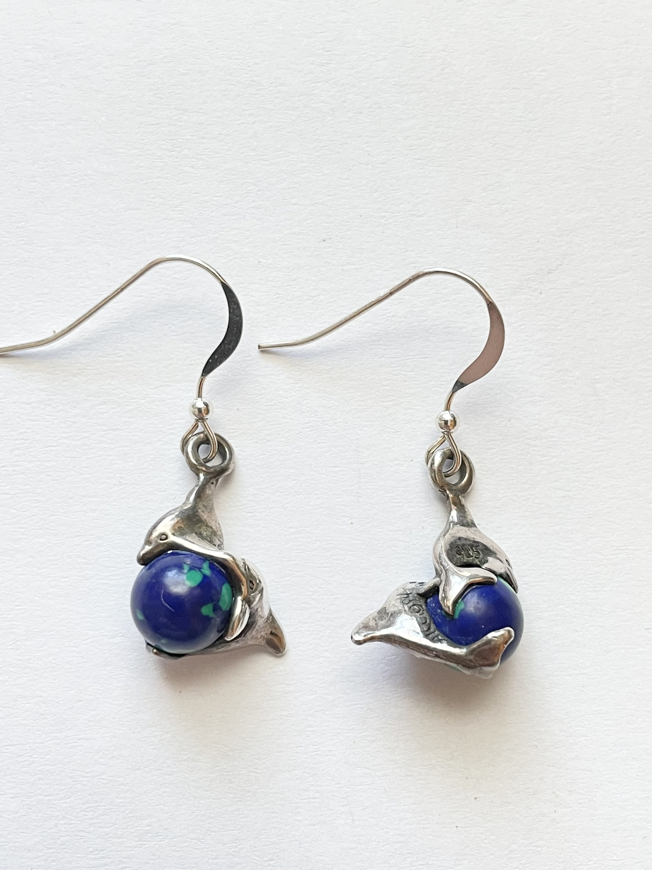 Vintage Sterling Silver Azurite Dolphin Earrings ALICE 94 - Etsy
