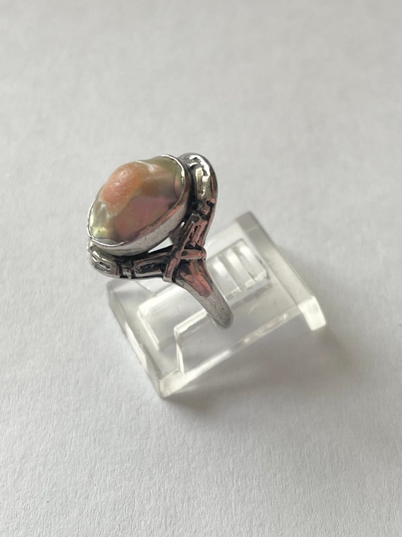 Art Deco Sterling Silver Blister Pearl Ring Size … - image 1