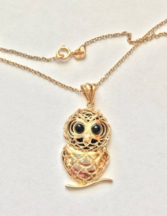 Vintage Owl Necklace Gold Over Sterling Vermeil - image 3