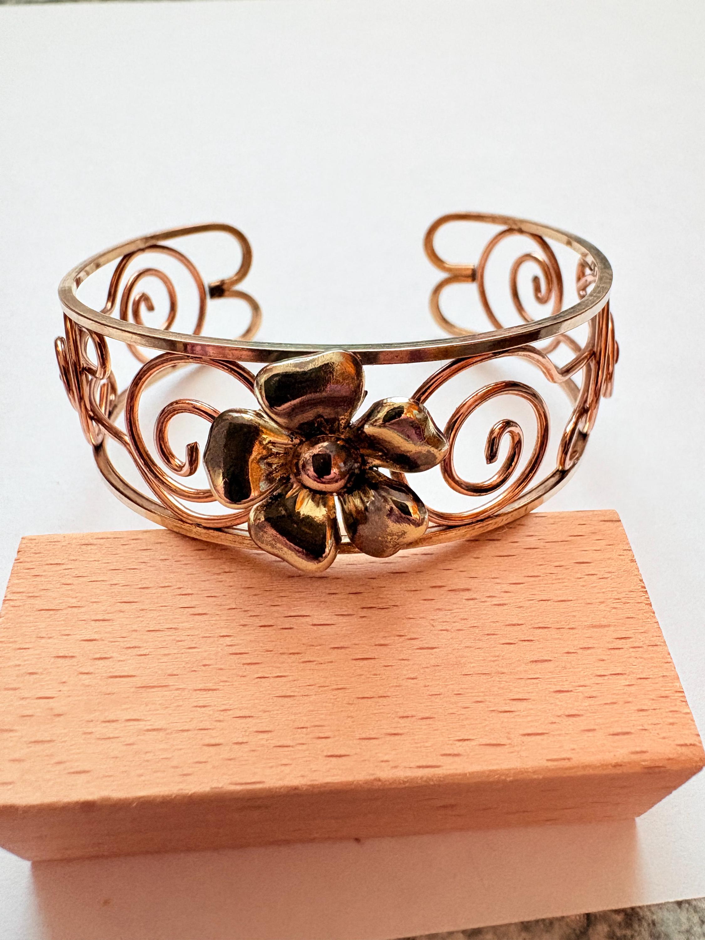 Vintage Jacques Kreisler Gold Filled Flower and Scroll Cuff 