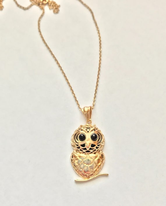 Vintage Owl Necklace Gold Over Sterling Vermeil