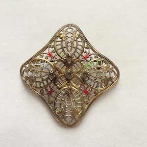 Vintage filigrane Emaille Strass Western Germany Pin Brosche