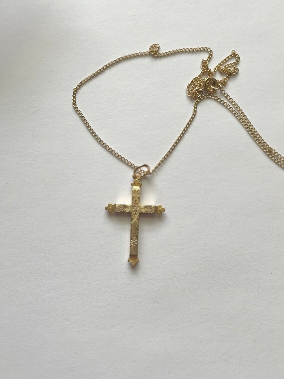 Art Deco Gold Filled Fancy Etched Cross Necklace