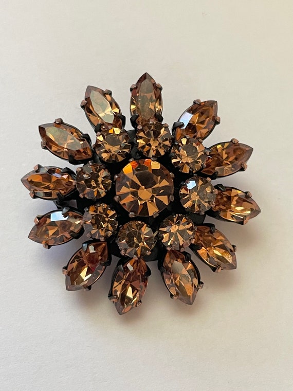 Vintage WEISS Brown Copper Color Rhinestone Flower