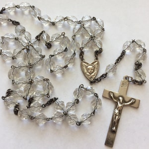Vintage ESTATE Sterling Silver Crystal Bead Catholic Rosary LS