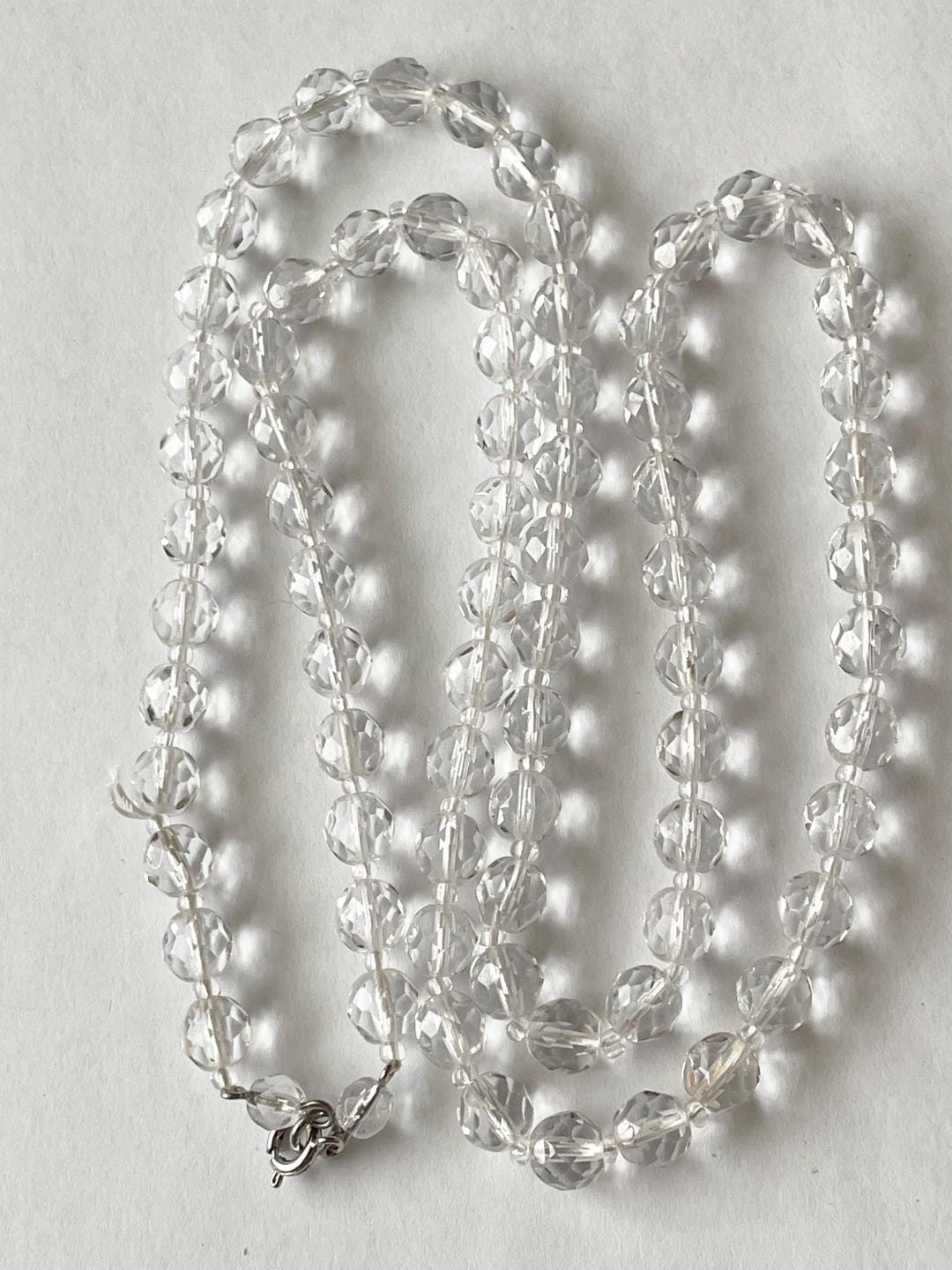 ヴィンテージ 7.5 mm クリアクリスタルビーズネックレス 30インチ