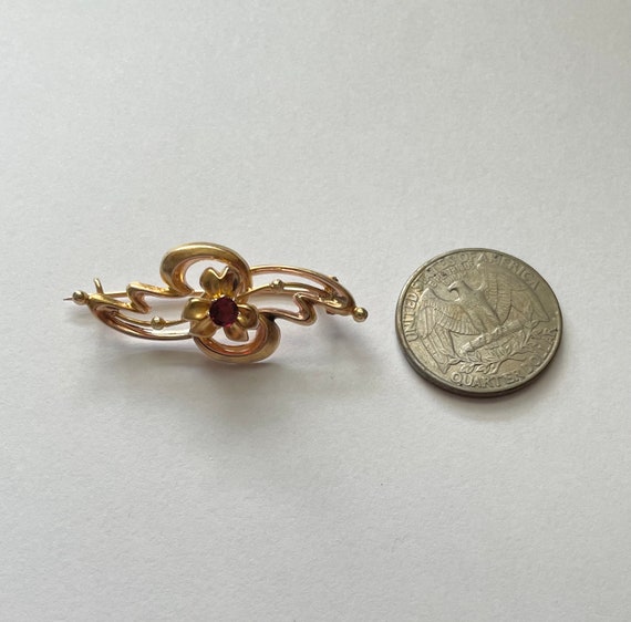 Art Nouveau 14k Gold Garnet Pin Brooch - image 4