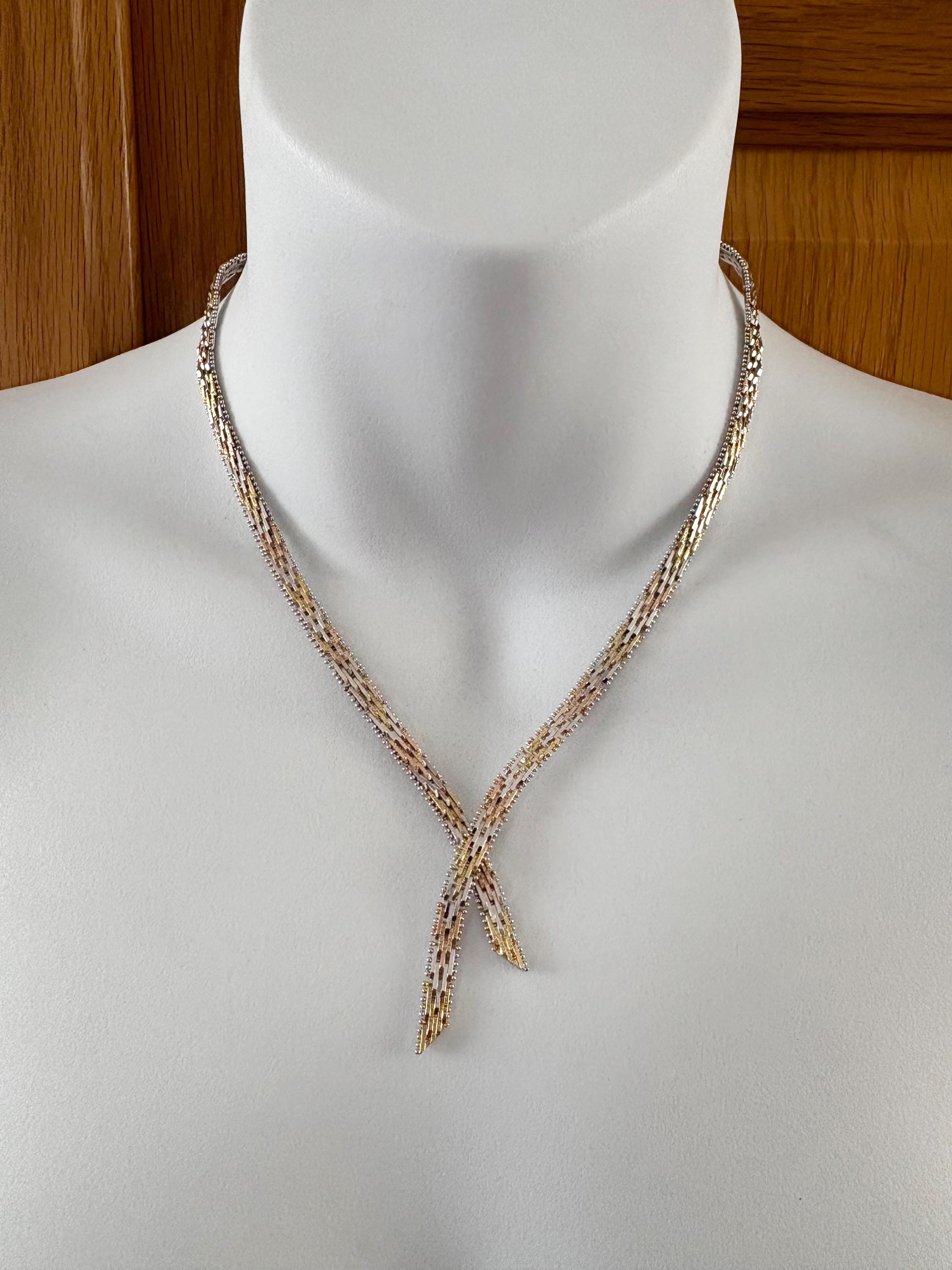 Vintage Tri Color Sterling Silver Riccio Chain Style Crossover