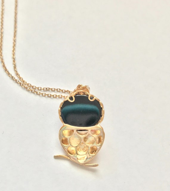 Vintage Owl Necklace Gold Over Sterling Vermeil - image 2