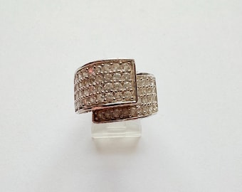 Vintage Sterling Silver CZ Modernist Overlap Ring Size 7