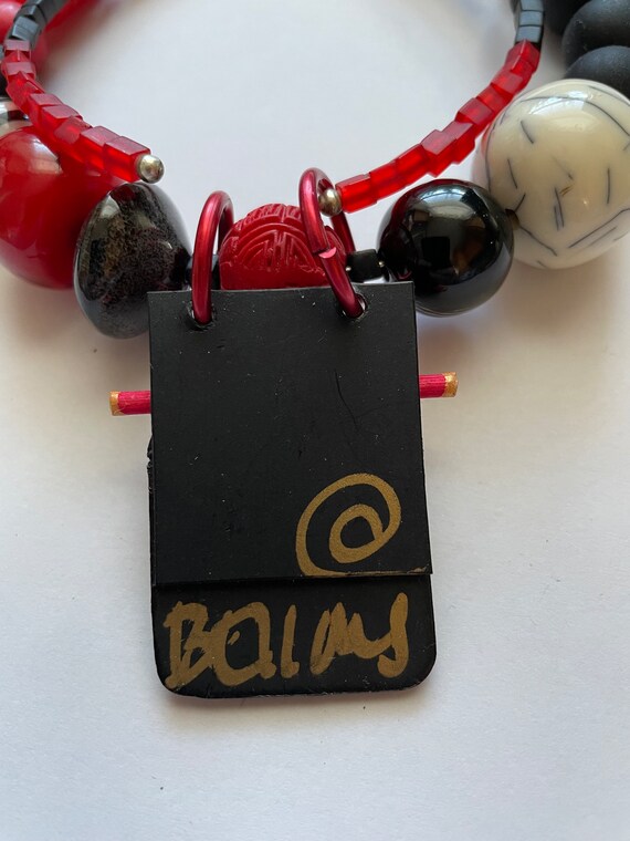 Vintage BELLOWS Signed Chunky Red And Black Bead … - image 4