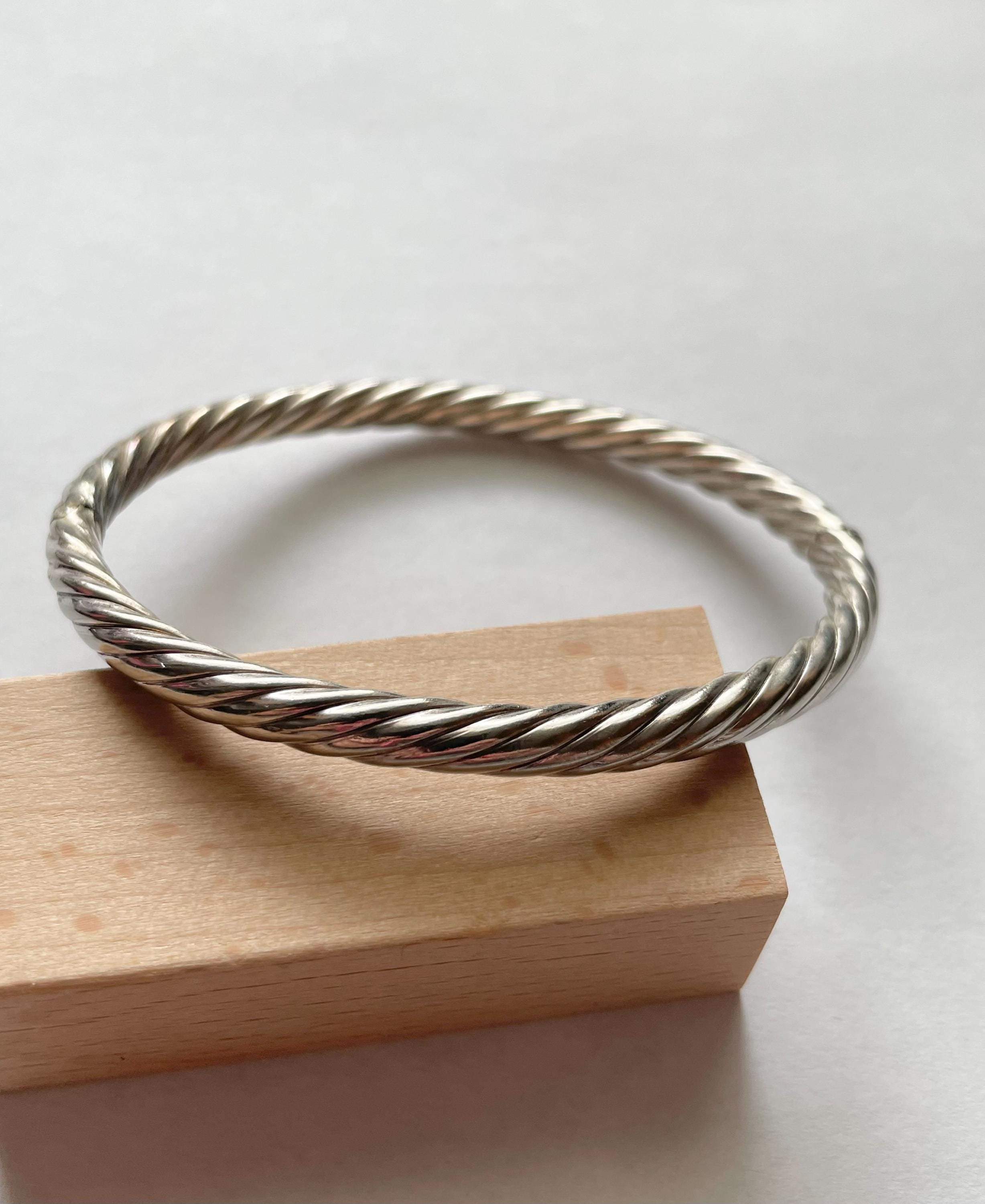★HARANG★ Silver Tied Rope Bangle Bracelet 925 Sterling Silver Rope Twisted Hook Bangle Bracelet 8