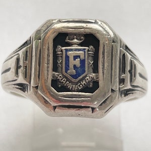 1940’s Sterling Silver Enamel Framingham Class Ring size 10.5