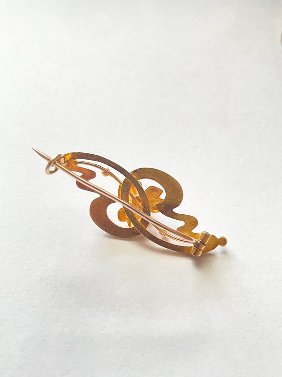 Art Nouveau 14k Gold Garnet Pin Brooch - image 7