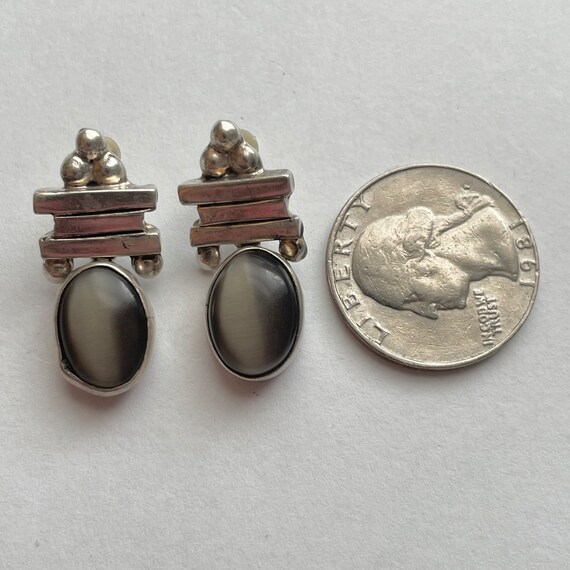 Vintage Sterling Silver Gray Cats Eye Dangle Pier… - image 3