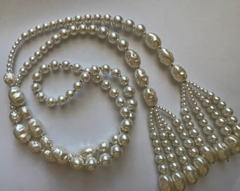 Vintage Faux Pearl 50” Lariat Necklace