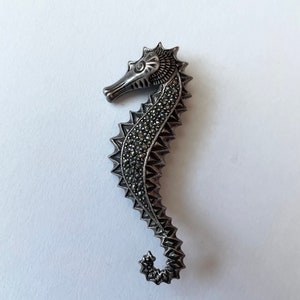 Vintage Sterling Silver Marcasite Seahorse Pin