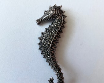 Vintage Sterling Silver Marcasite Seahorse Pin