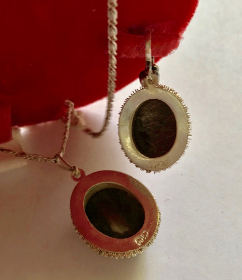 Vintage Estate 800 Silver Carved Mother of Pearl Jewelry Set