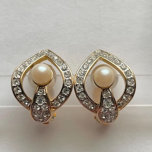 Vintage D’Orlan Crystal and Pearl Clip Earrings