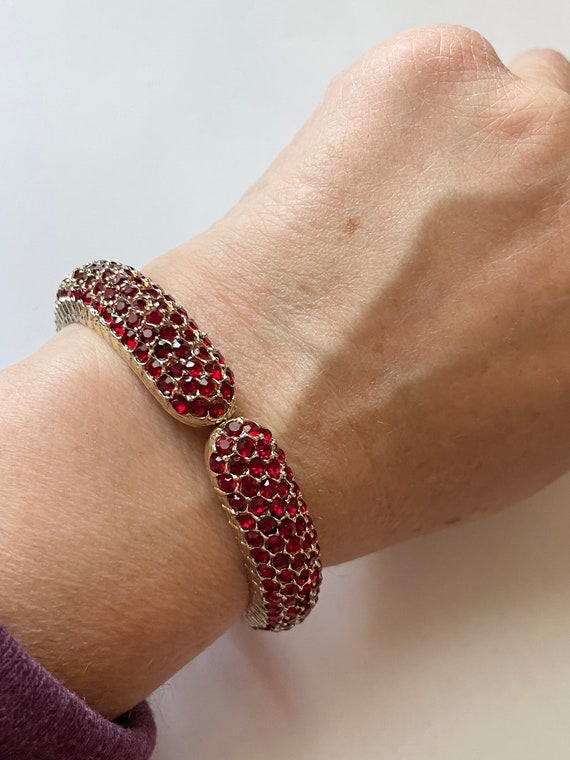 Vintage Red Rhinestone Clamper Bracelet - image 3