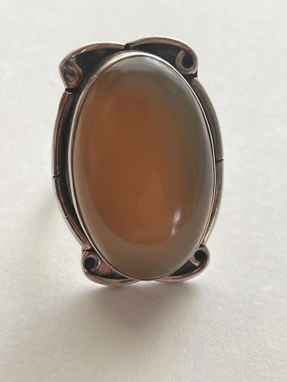 Vintage Large Sterling Silver Brown Onyx Ring Siz… - image 2