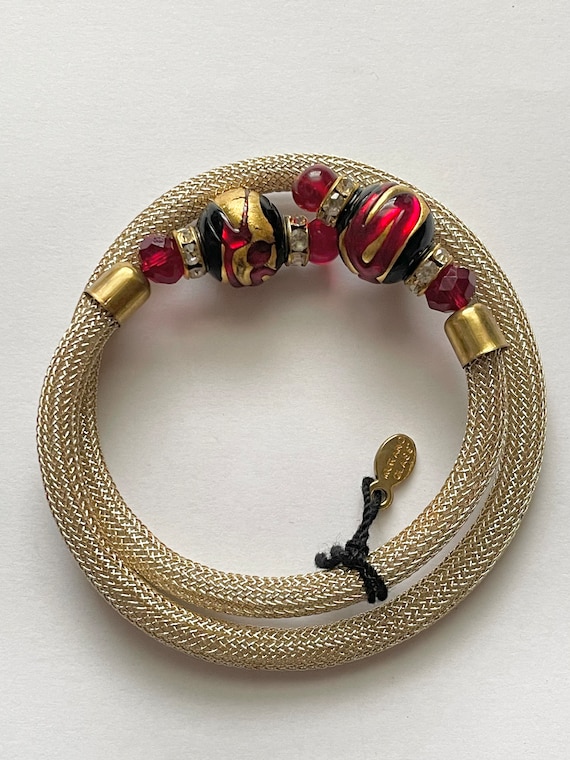 Murano Art Glass Bead Wrap Around  Mesh Bracelet