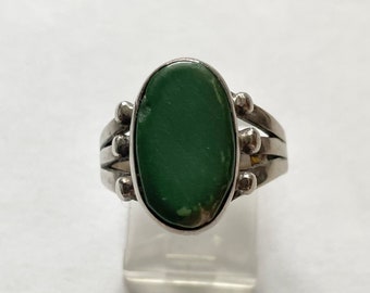 Vintage Sterling Silver Green Turquoise Artisan Ring Size 7