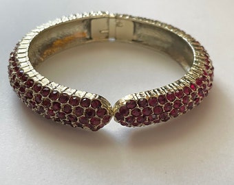 Vintage Red Rhinestone Clamper Bracelet