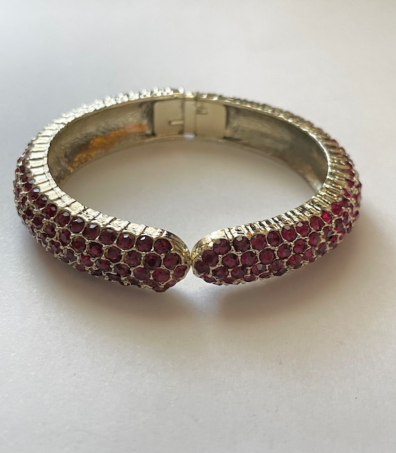 Vintage Red Rhinestone Clamper Bracelet - image 1