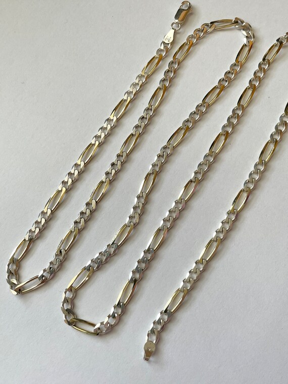 Vintage Milor Sterling Silver and Gold Vermeil Figaro Chain Necklace 28 