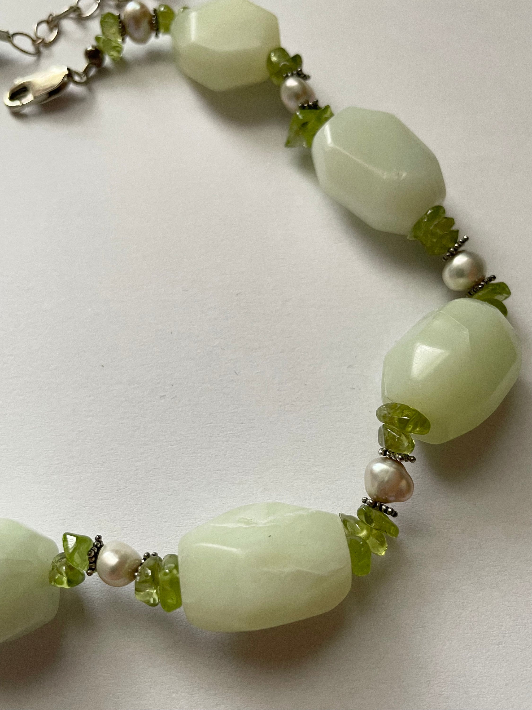 Vintage Jade Peridot Pearl Necklace 925 Etsy