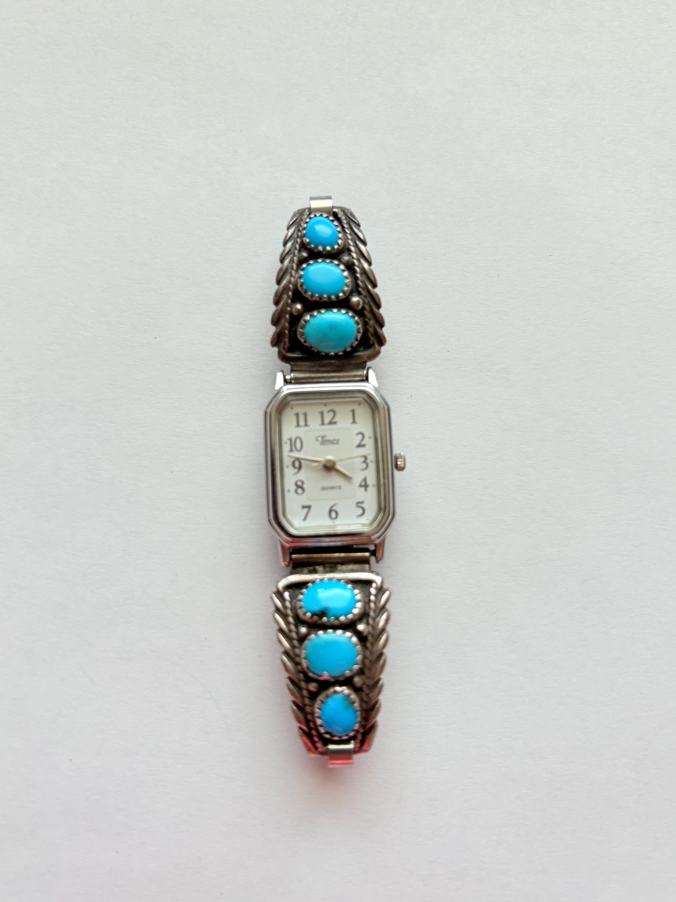Vintage Signed Annie Chapo Navajo Sterling and Turquoise Watch 