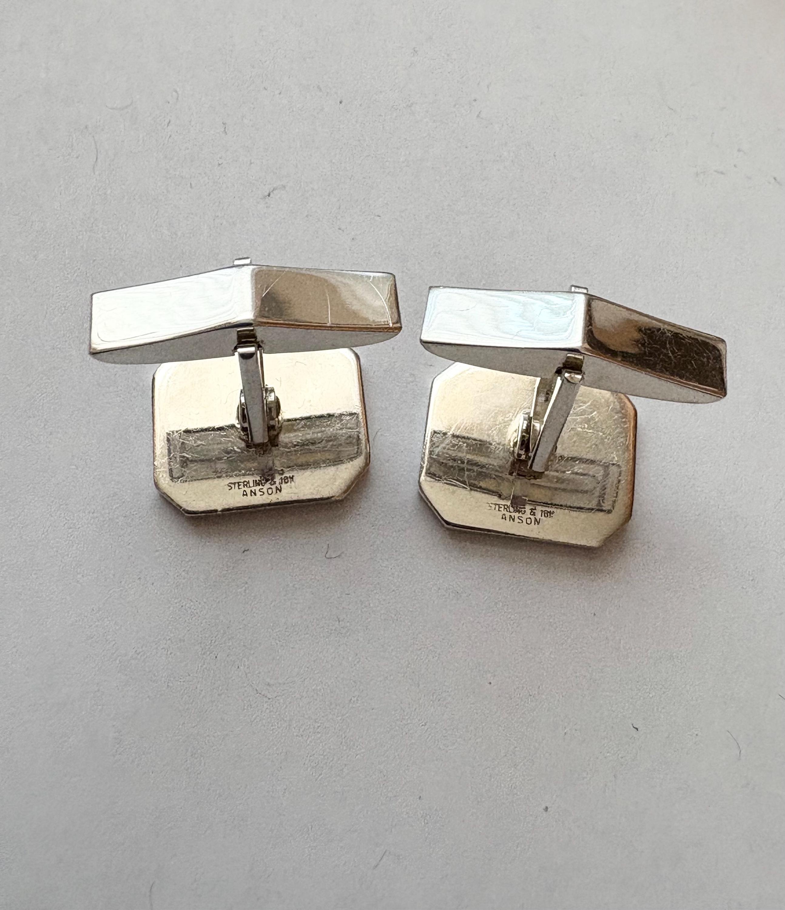 Boutons De Manchette Vintage ANSON - Argent Sterling .925 Et Pierre Blanche - Élégance Rétro