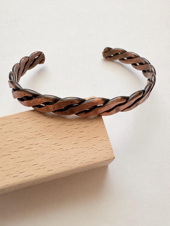 Vintage Solid Copper Braided Retro Cuff Bracelet - image 1