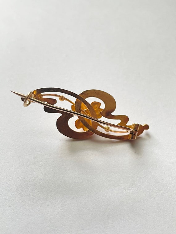 Art Nouveau 14k Gold Garnet Pin Brooch - image 3