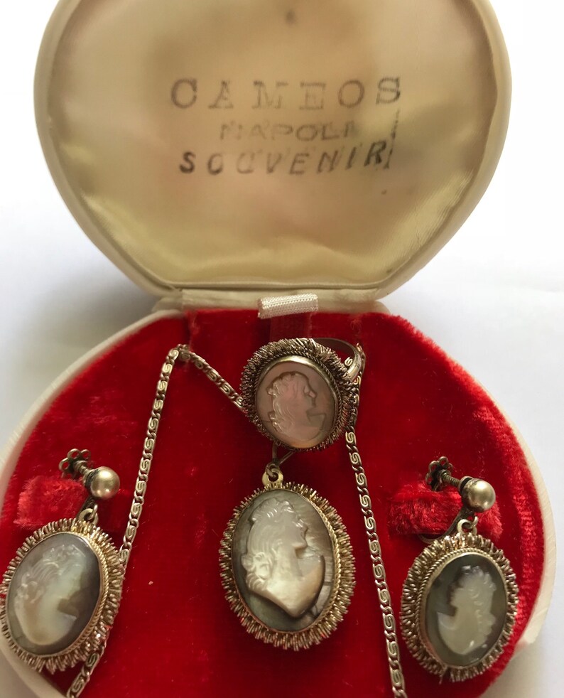 Vintage Estate 800 Silver Carved Mother of Pearl Jewelry Set