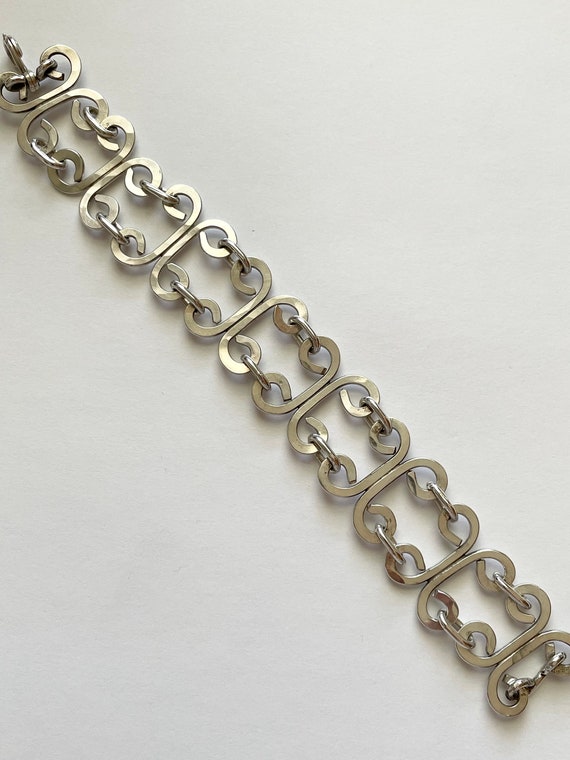 Vintage Sterling Silver Scroll Link Chain Bracelet