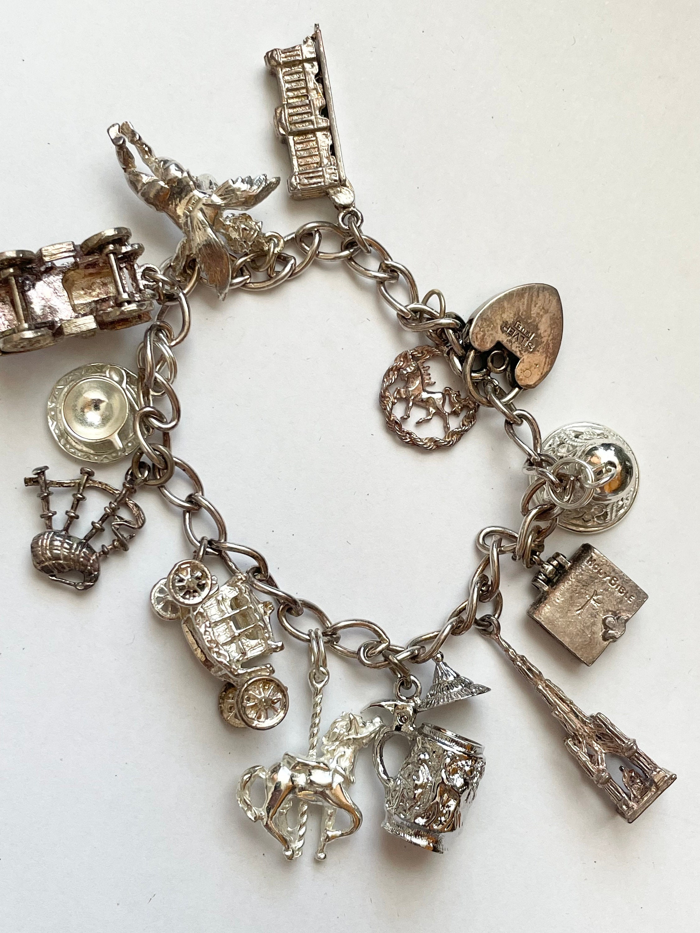 Vintage Sterling Silver Charm Bracelet 13 Charms 