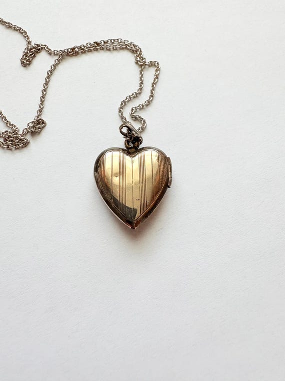 Art Deco Sterling Silver Heart Locket Pendant Nec… - image 4