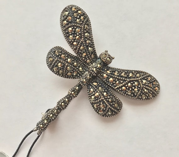 Vintage Estate Judith Jack Sterling Silver Marcasite Dragonfly Pin