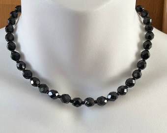 Vintage Miriam Haskell Black Glass Bead Choker Necklace